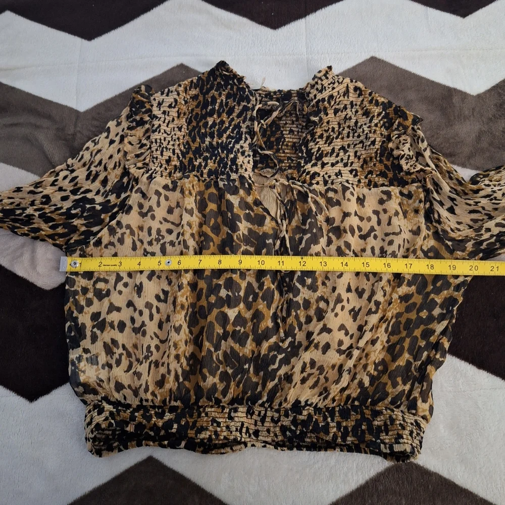 Free People Roma Leopard Print Mock Neck Blouse